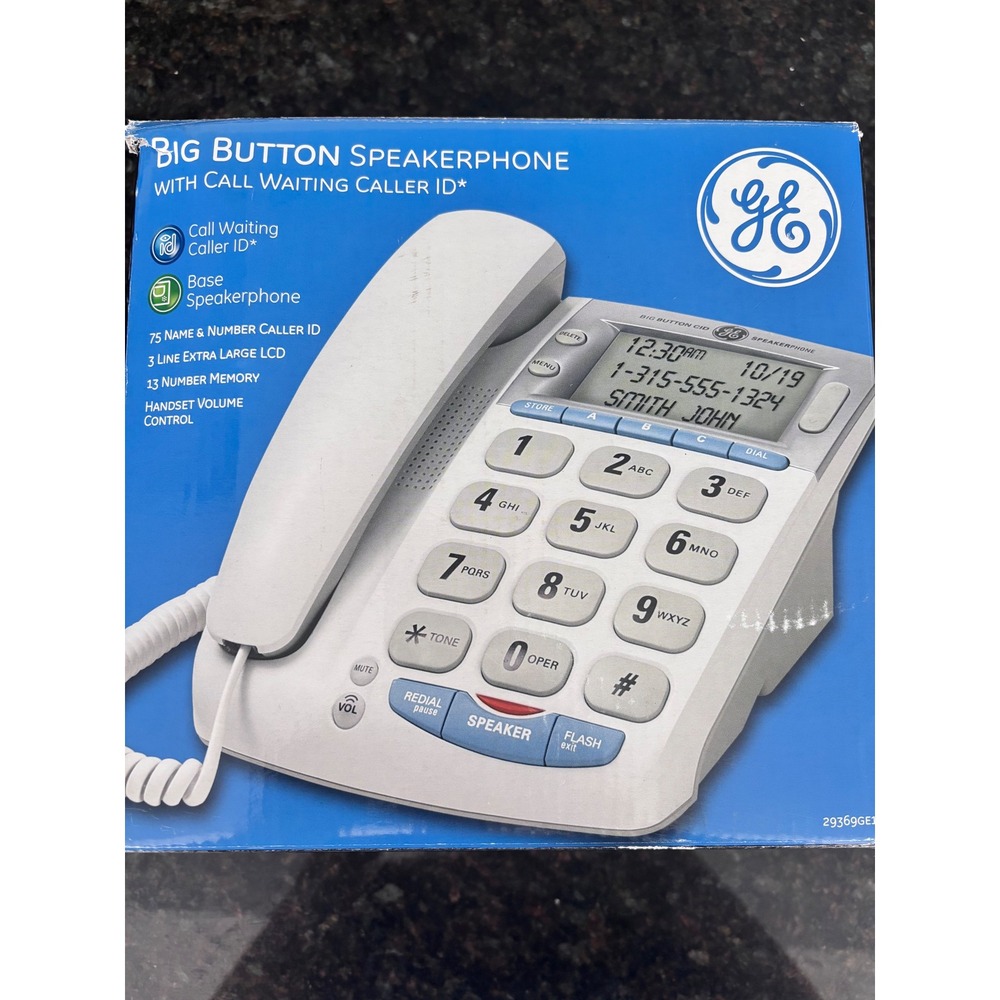 New GE Big Button Speakerphone Corded Phone Caller ID Large LCD White 29369GE1